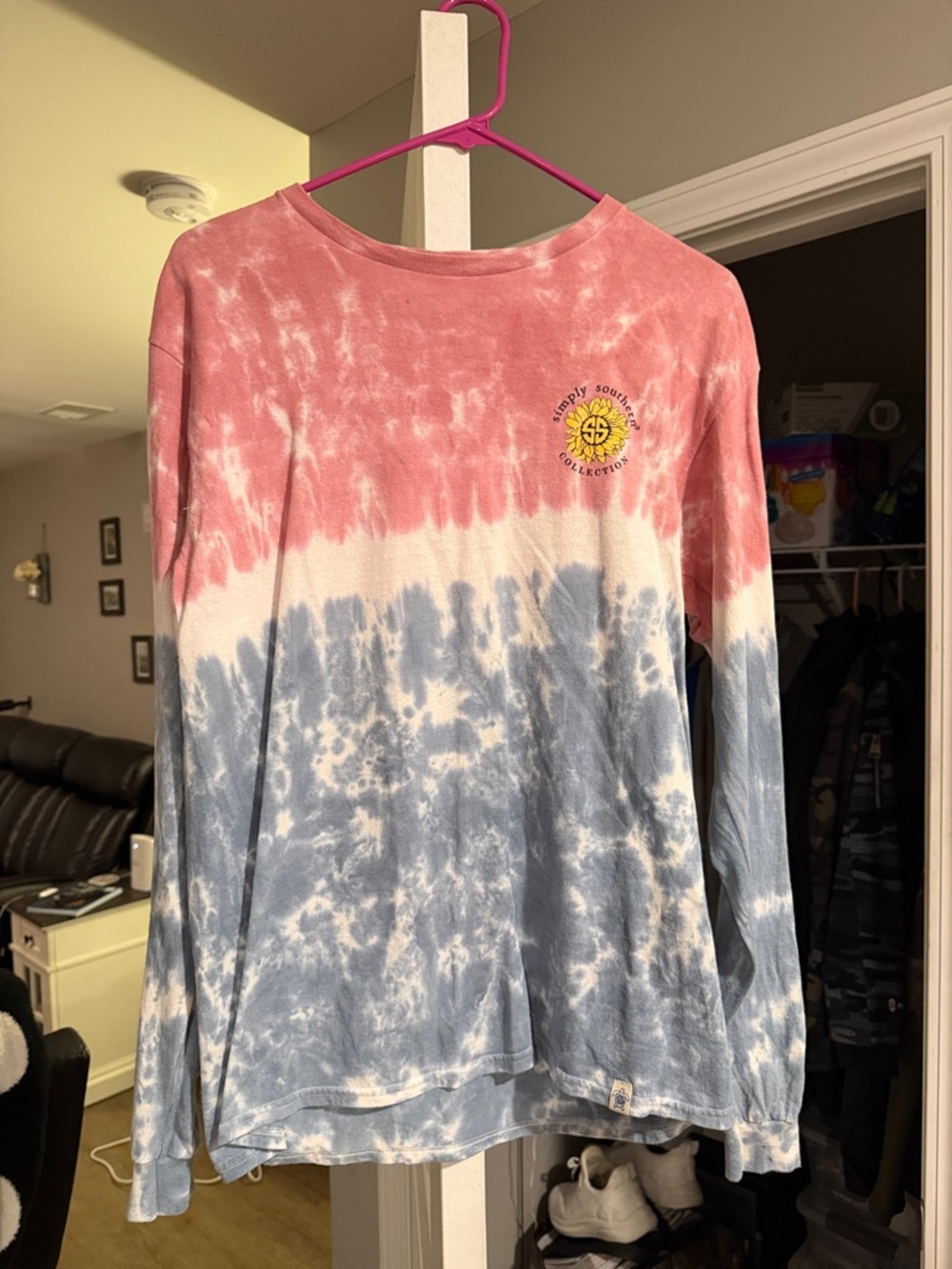 Women’s M Simply Southern Pink & Blue Tie-Dye Long Sleeve Tee